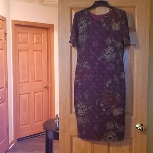 Liz Claiborne Burgundy Floral Midi Dress Size 8
